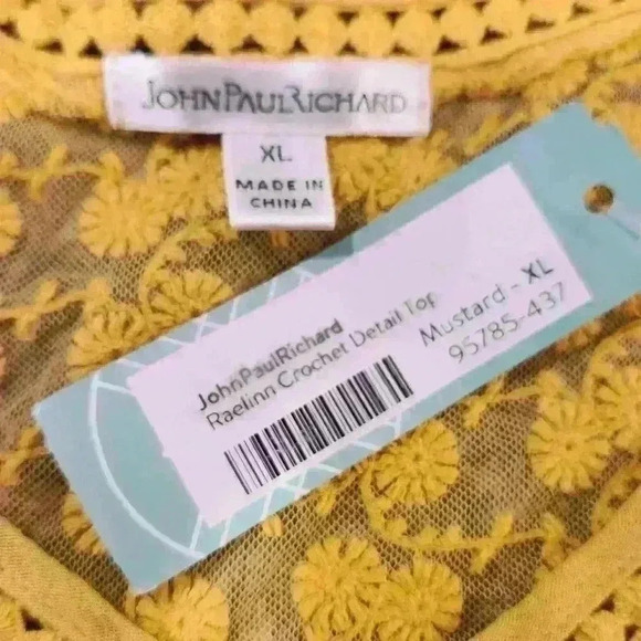 John Paul Richard Raelinn Floral Crochet Detail Mustard Yellow Blouse Top - Picture 7 of 10